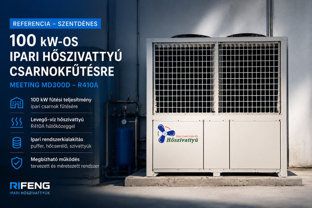 100 kW-os MD300D ipari hőszivattyú csarnokfűtésre Szentdénesen