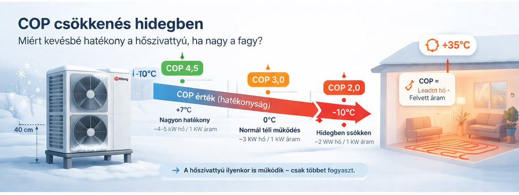 Télen csökken a COP érték, ettől a hőszivattyús fűtés még gazdaságos