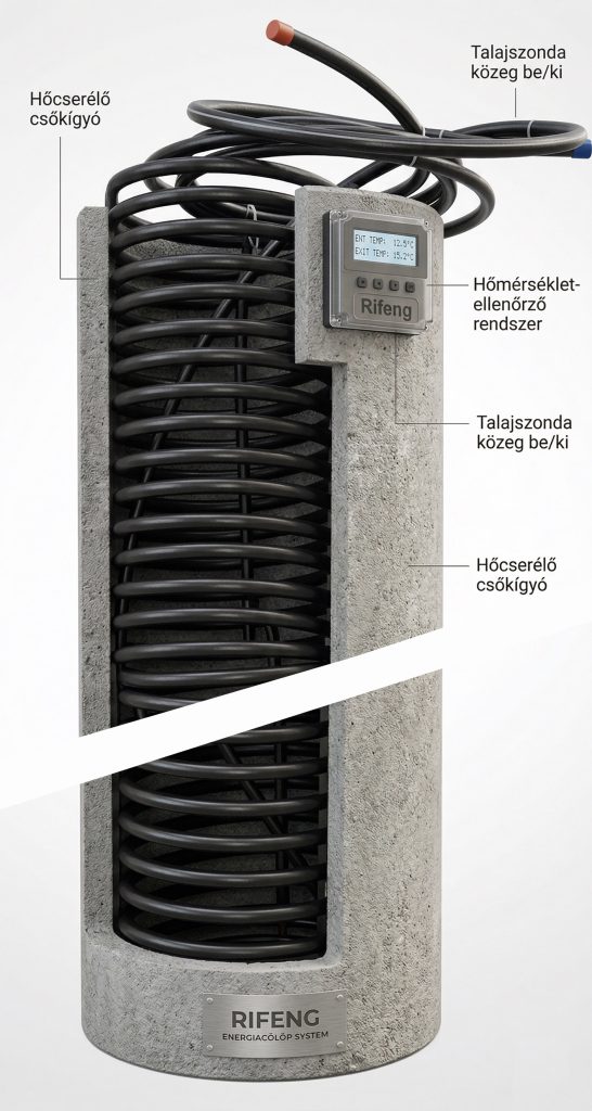Energiacölöp az épületek beton cölöp alapjaiba helyezve