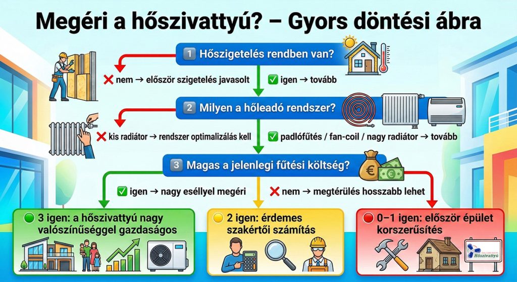 Hőszivattyú telepítés, döntést segítő ábra: igen, vagy nem!