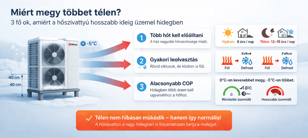 Télen a hőszivattyú működési ideje megnőhet.