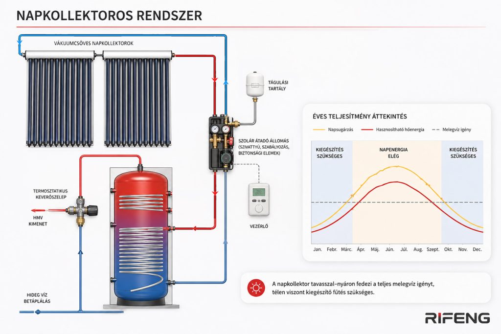 Napsütés hasznosulás napkollektorban, az év folyamán
