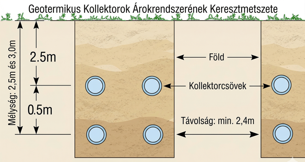 Talajkollektokok egymástól való távolsága, méretek