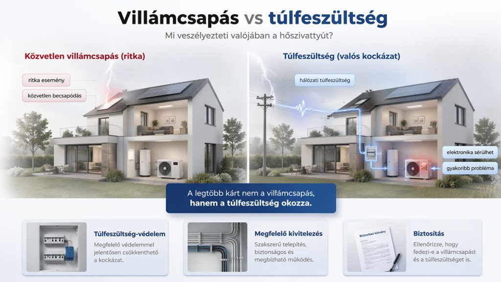 Villámcsapás vs túlfeszültség – mi veszélyezteti valójában a hőszivattyút és hogyan védhető meg