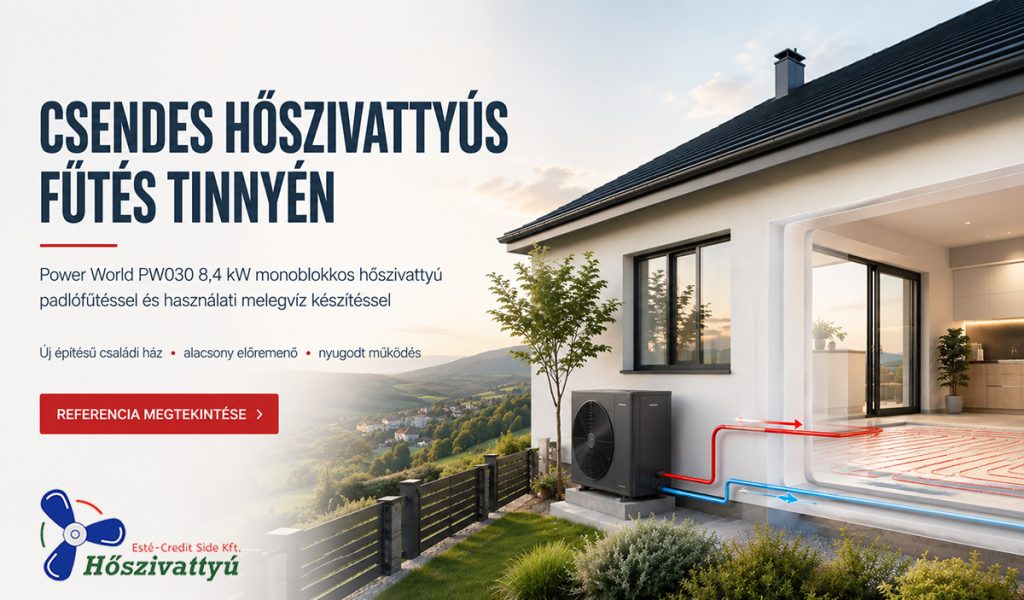 Power World PW030 8,4 kW monoblokkos hőszivattyú padlófűtéssel és használati melegvíz készítéssel