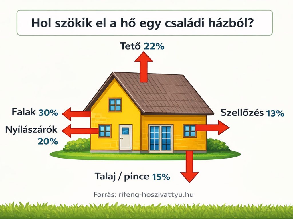 Hőveszteség egy családi házban – tető, falak, nyílászárók aránya
