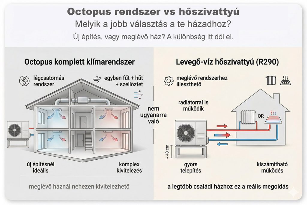 Octopus vs vizes hőszivattyús rendszer. Nem ugyanarra való