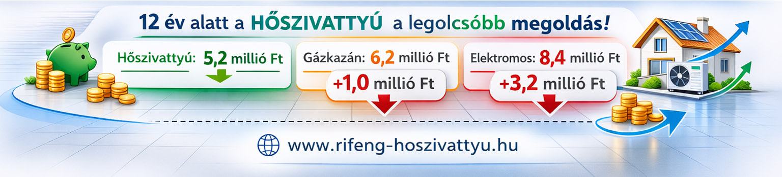 Hőszivattyú, gázkazán és elektromos kazán teljes fűtési költsége 12 év alatt