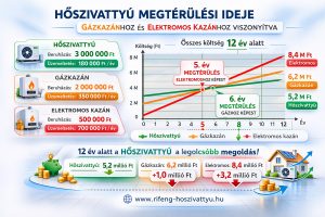 Hőszivattyú megtérülési grafikon – gázkazán és elektromos kazán összehasonlítás