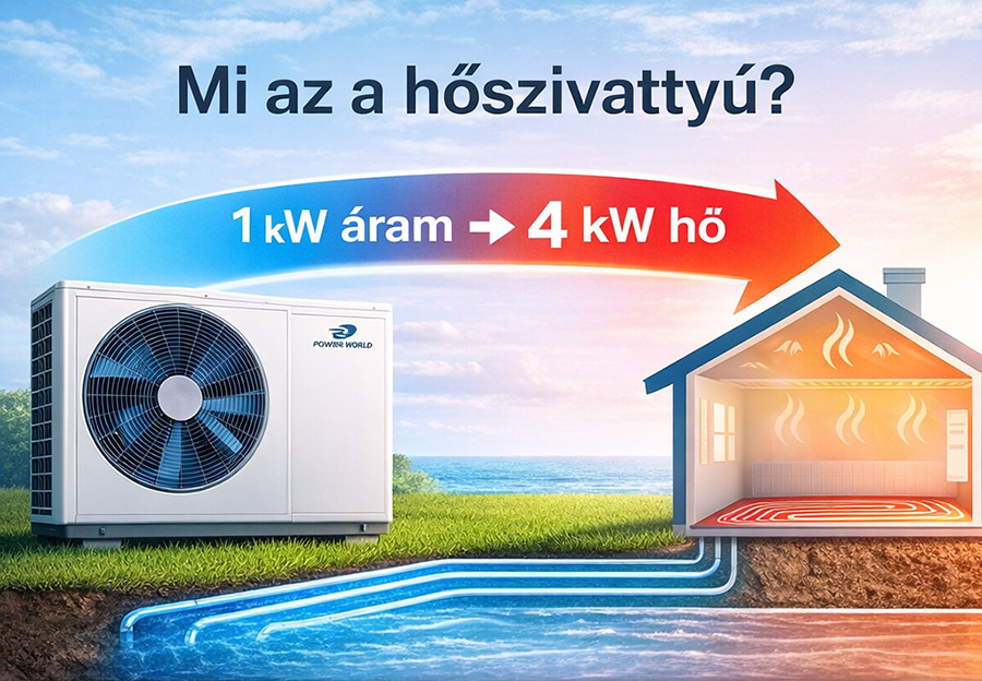A COP (Coefficient of Performance) a hőszivattyú hatásfokát jelzi.