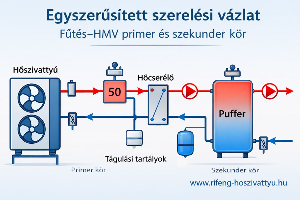 Hőszivattyús fűtés-hűtés hőcserélős leválasztással