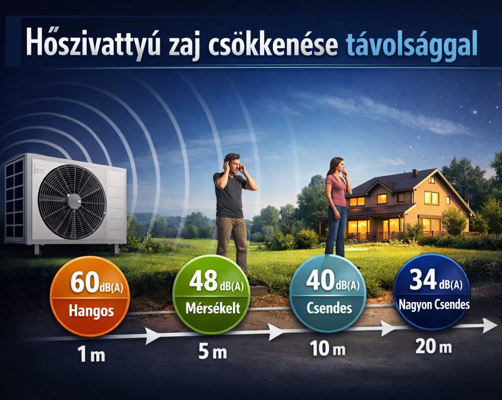 Minél távolabb állunk a hőszivattyútól, annál csendesebb a zaja