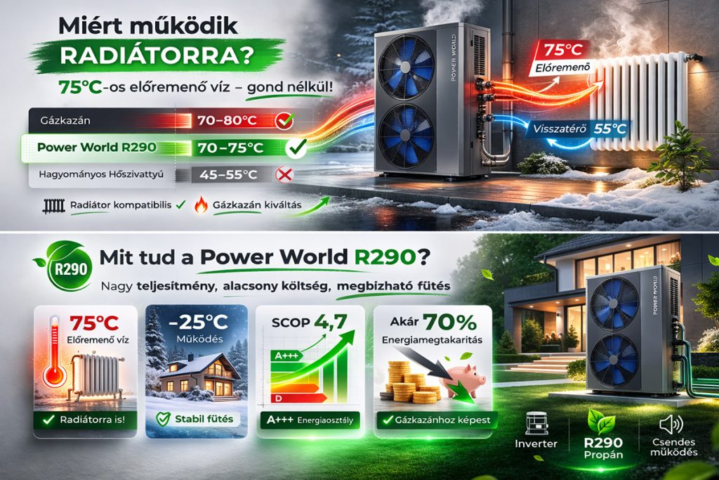 Propán hőszivattyú radiátoros fűtéshez.