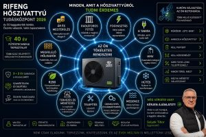 Rifeng Hőszivattyú Tudásközpont interaktív tudástérképe, amely a hőszivattyú árát, fogyasztását, radiátoros fűtését, H tarifa tudnivalóit, telepítését és karbantartását egyetlen áttekinthető ábrán mutatja be.