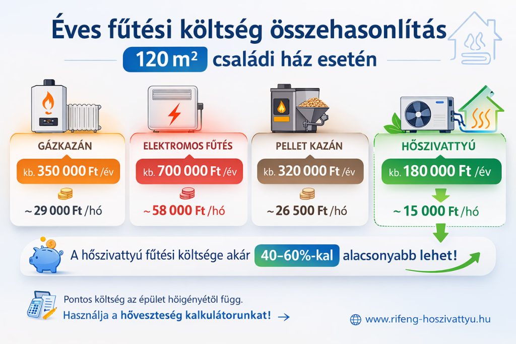 Fűtési költség összehasonlítás 120 m² családi ház esetén