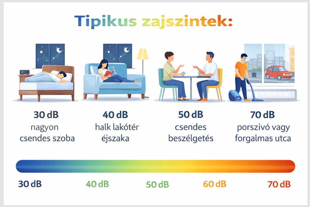 hőszivattyú zajszint összehasonlítás 30–70 dB