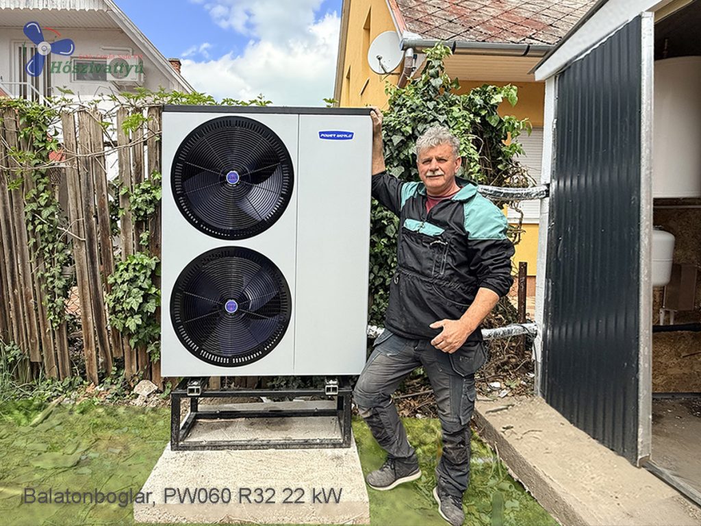 Power World PW060 R32 23 kW hőszivattyú kültéri egység telepítése Balatonbogláron vendégháznál
