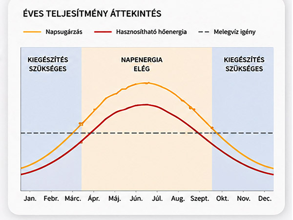 Éves napsugárzás és a hasznosítható hő