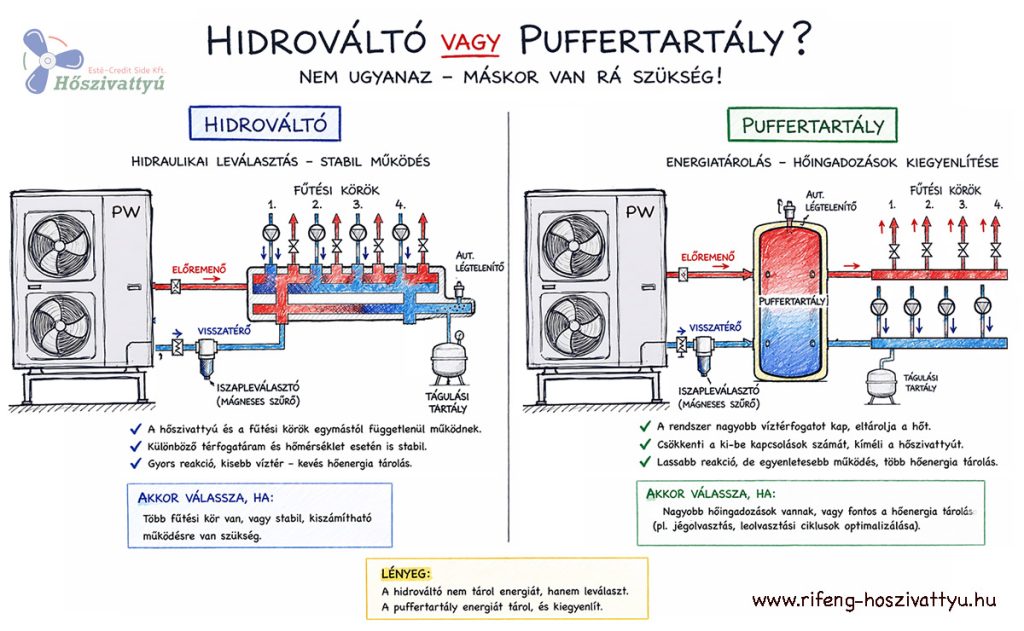 Hidraulikus váltó, vagy puffer tartály. Nem ugyanarra használjuk.