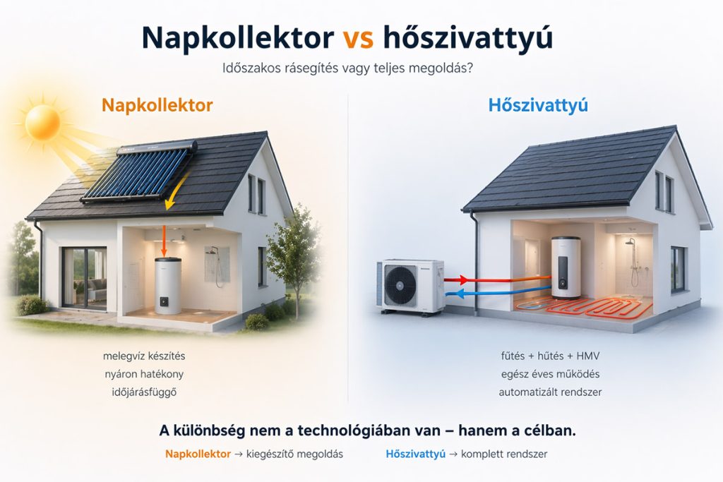 Napkollektor vs hőszivattyú összehasonlítás – melegvíz vagy komplett fűtési rendszer
