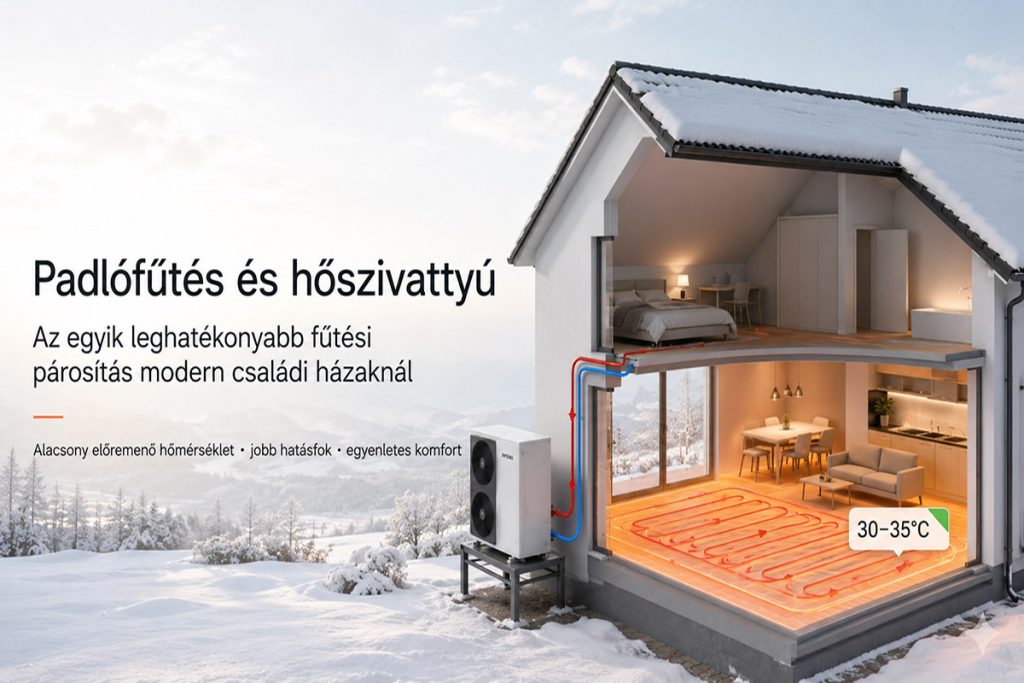 Padlófűtés és levegő-víz hőszivattyú modern családi házban