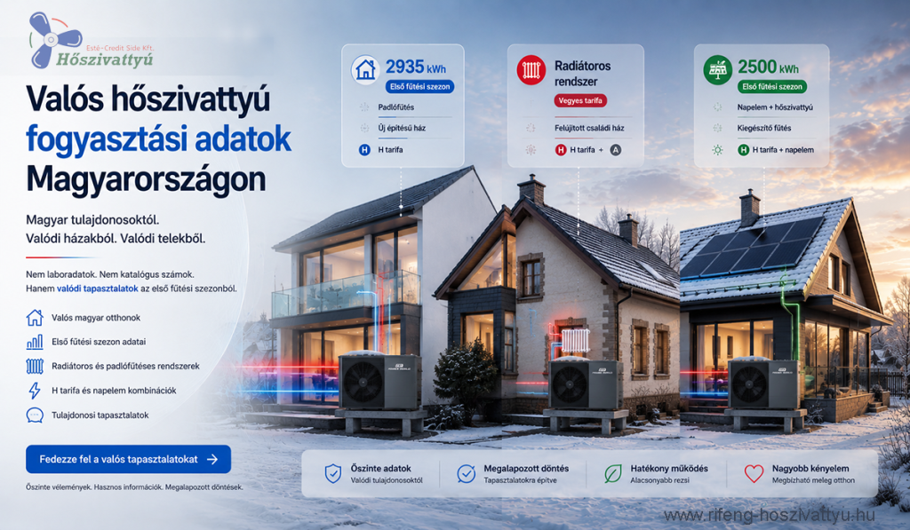 Valós hőszivattyú fogyasztási adatok magyar családi házakban – Power World R290 és R32 rendszerek radiátoros és padlófűtéses otthonoknál