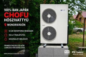 12 kW-os japán CHOFU inverteres hőszivattyú kültéri egysége Monorierdőn padlófűtéshez