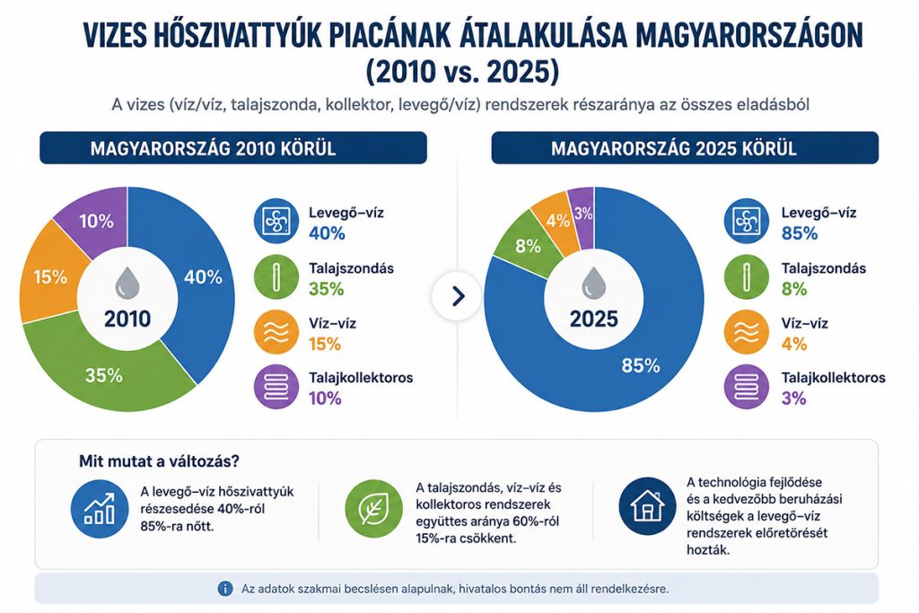 Vizes hőszivattyúk piacának alakulása Magyarországon. 2010 vs 2025