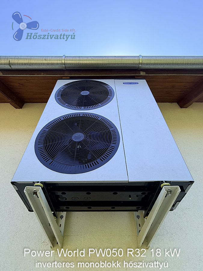 Power World PW050 R32 18 kW inverteres monoblokk hőszivattyú kültéri egysége magyar családi háznál