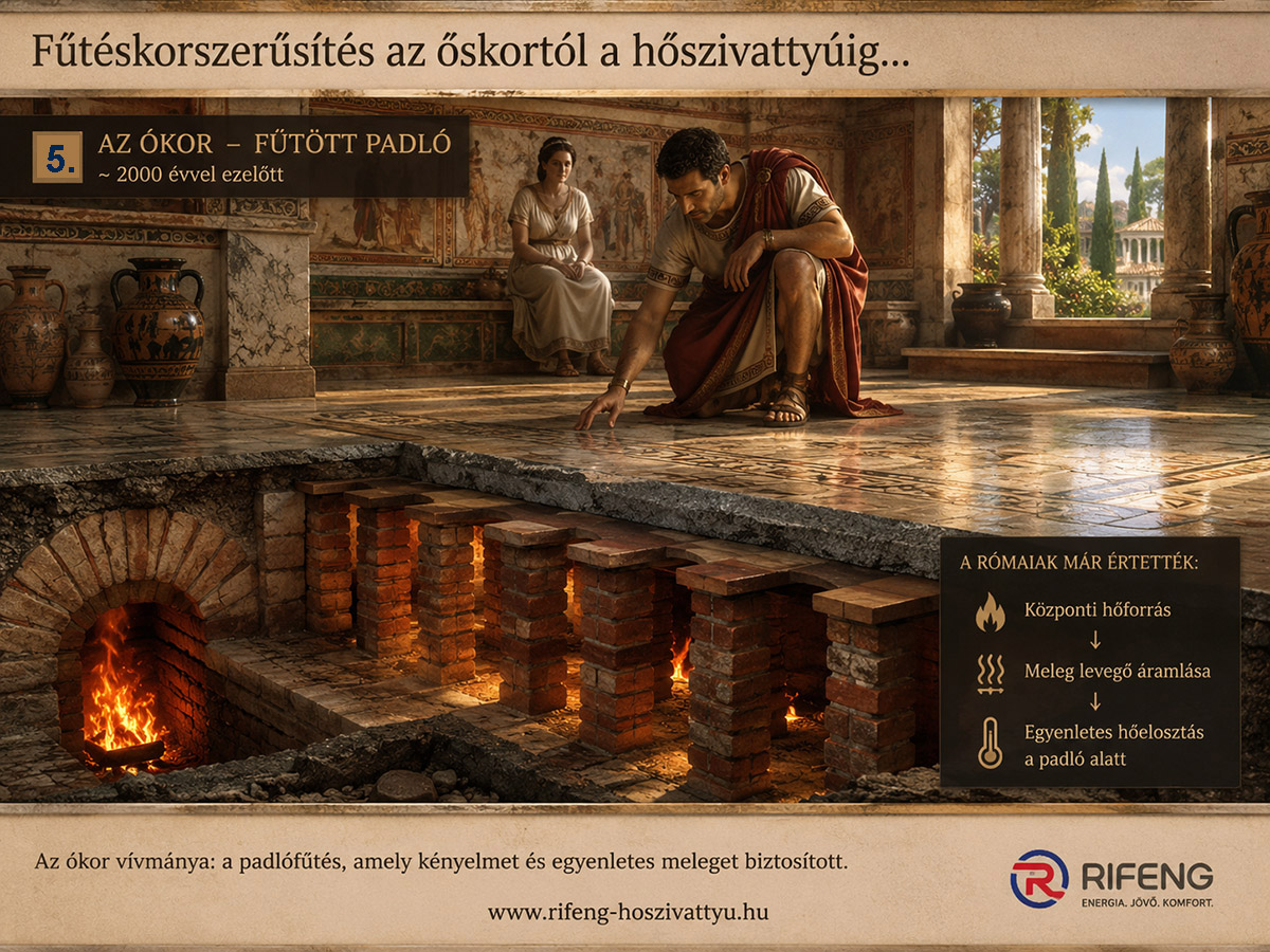 Római hypocaustum padlófűtés metszete – az ókori központi fűtési rendszer működése