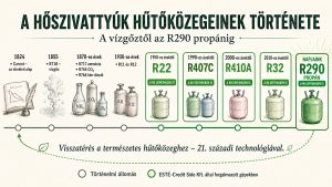 A hőszivattyúk hűtőközegeinek története a vízgőztől az R22, R407C, R410A és R32 hűtőközegeken át az R290 propánig